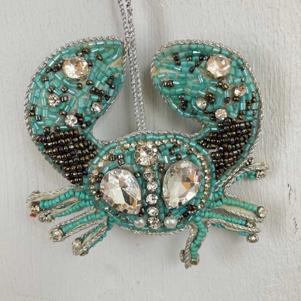 Christmas Ornament Crab Blue Shiny Sequin Jewels Sea Creature Tree Decoration